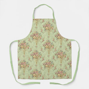 French Sage Green Victorian Style Floral Rococo Apron