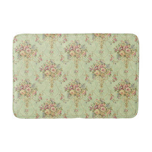 French Sage Green Victorian Style Floral Rococo Bath Mat