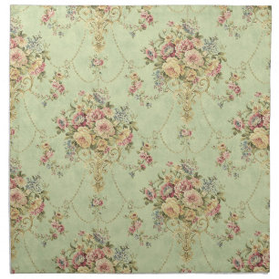 French Sage Green Victorian Style Floral Rococo Cloth Napkin