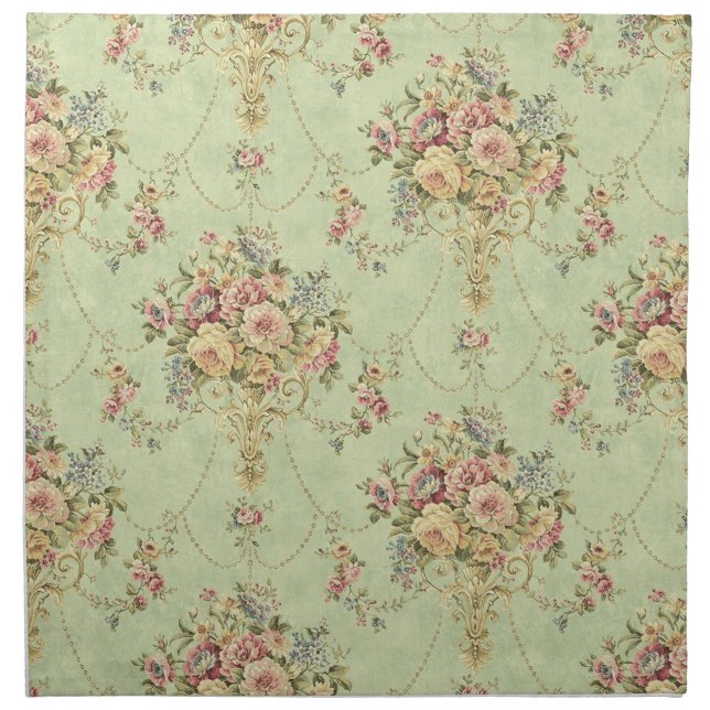 French Sage Green Victorian Style Floral Rococo Cloth Napkin (Front)