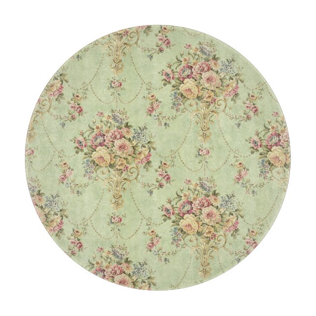 French Sage Green Victorian Style Floral Rococo Cutting Board (Front)