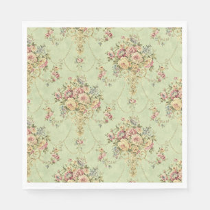 French Sage Green Victorian Style Floral Rococo Napkins