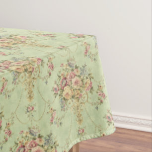 French Sage Green Victorian Style Floral Rococo Tablecloth