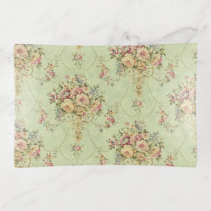 French Sage Green Victorian Style Floral Rococo Trinket Tray