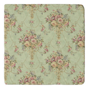 French Sage Green Victorian Style Floral Rococo Trivet