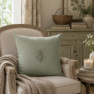 French Sage Vintage Bee Rustic Country Farmhouse Throw Pillow