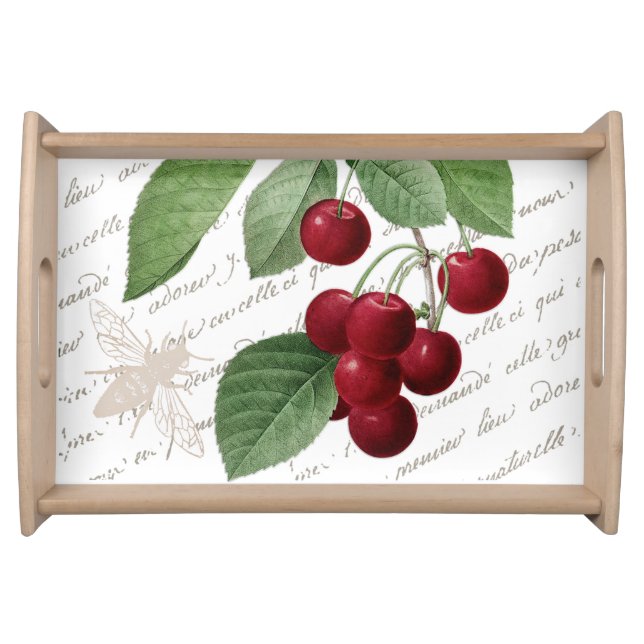 French script 1800s Royal Cherries and Italian bee Serving Tray (Front)