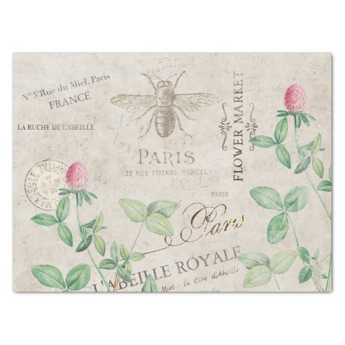 French Script Bee Pink Clover Flower Honey Music  Tissue Paper