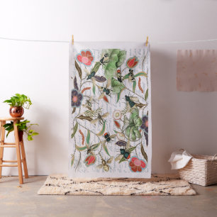 French Script Botanical Bee Pattern Fabric