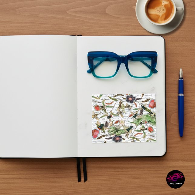 French Script Botanical Bee Pattern Postcard (A little piece of vintage charm, ready to be mailed.)