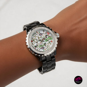 French Script Botanical Bee Pattern Watch