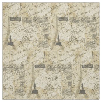 French Script  Eiffel Tower And Parisian Postage Fabric by karenharveycox at Zazzle