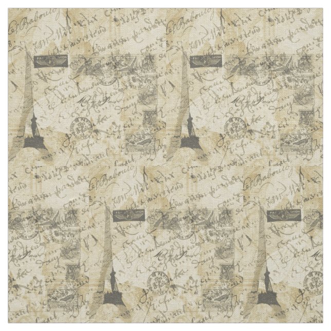 French script, Eiffel Tower and Parisian Postage Fabric (Swatch)