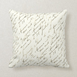 French Script Gold Fleur de Lis Vintage Pillow
