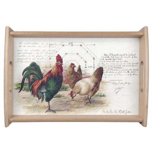 French Script Hen Chicken Farmhouse Kitchen Serving Tray