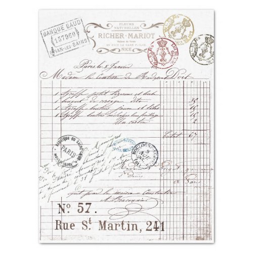 French Script Invoice Postmark Paris Decoupage  Tissue Paper