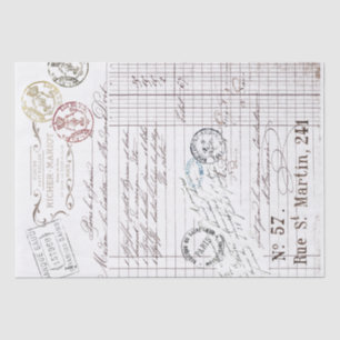 French Script Invoice Postmark Paris Decoupage Tissue Paper
