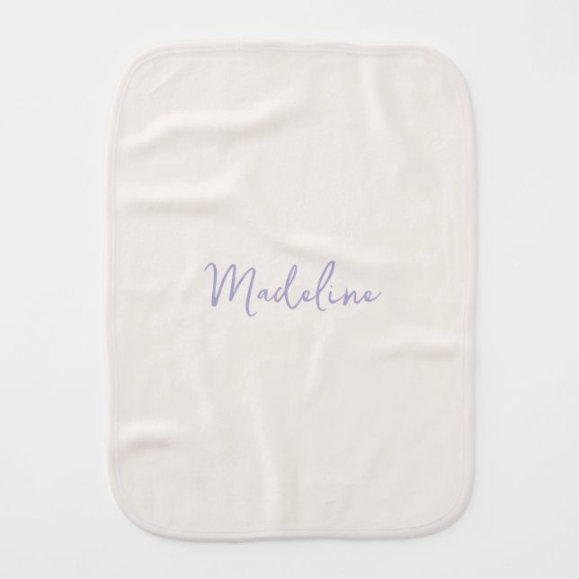 French Script Lavender Baby Burp Cloth (Front)