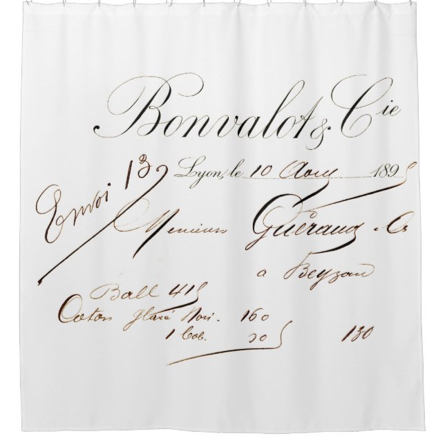 French Script Shower Curtain in Dark Brown (Front)