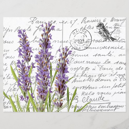 French Script Vintage Lavender Bird Postcard