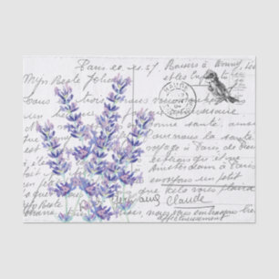 French Script Vintage Lavender Bird Postcard       Tissue Paper