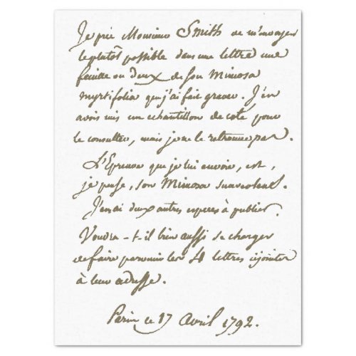 French Script Vintage Letter Botany Decoupage Gold Tissue Paper