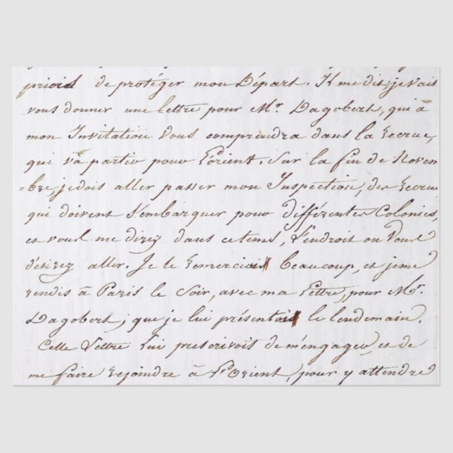 French Script Vintage Letter Cursive Handwriting  Tissue Paper (Front)