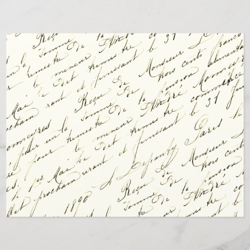 French Script Vintage Scrapbook Paper Double_Sided