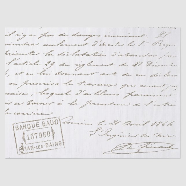 French Script Vintage Stamped Letter Decoupage Tissue Paper (Front)