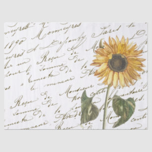French Script Vintage Yellow Sunflower Tissue Paper