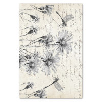 Black and White Flower Dragonfly Decoupage Vintage Tissue Paper