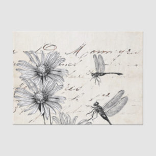 French Script Wildflower Dragonfly Decoupage Set 2 Tissue Paper