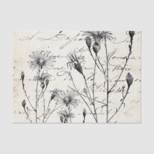 French Script Wildflower Dragonfly Decoupage Set 3 Tissue Paper