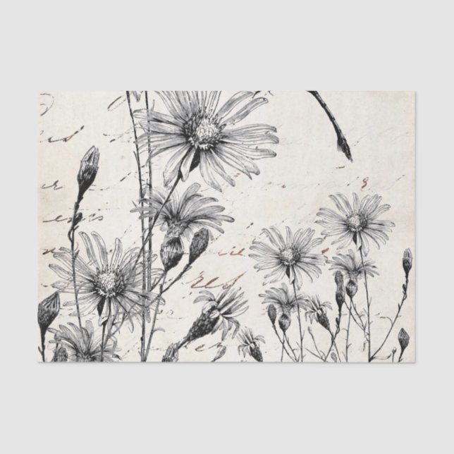 French Script Wildflower Dragonfly Decoupage Set 4 Tissue Paper (Front)