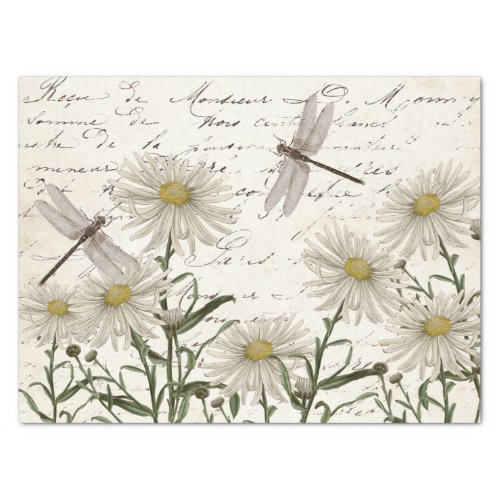 French Script Wildflower Dragonfly Decoupage  Tissue Paper