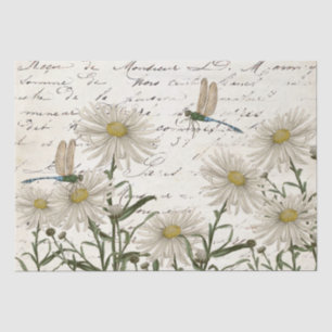 French Script Wildflower Dragonfly Decoupage  Tissue Paper