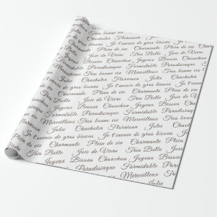 French Script Words Wrapping Paper