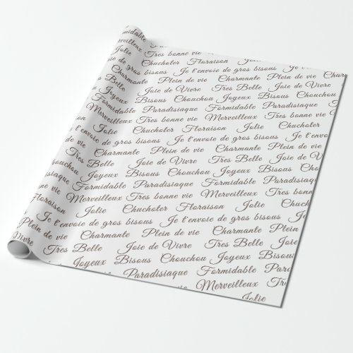 French Script Words Wrapping Paper