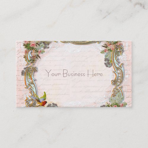 French Script Writing and Scrolls on Pink Business Cards