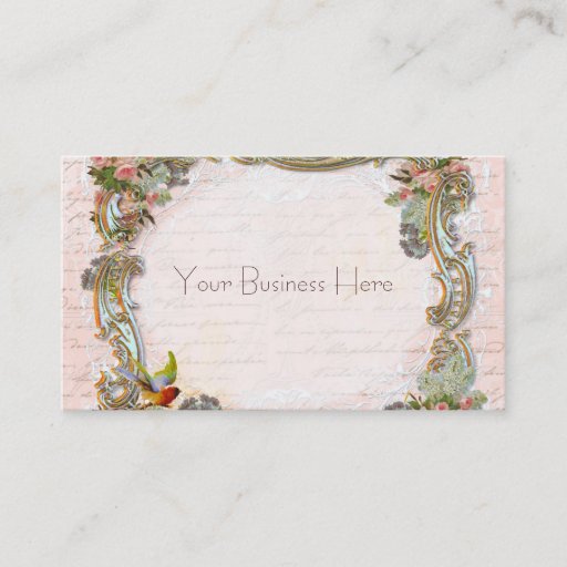 Customizable French Script Writing and Scrolls on Pink Business Cards
