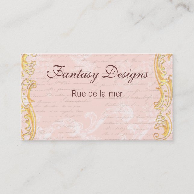 French Script Writing & Golden Scrolls Business Card (Front)