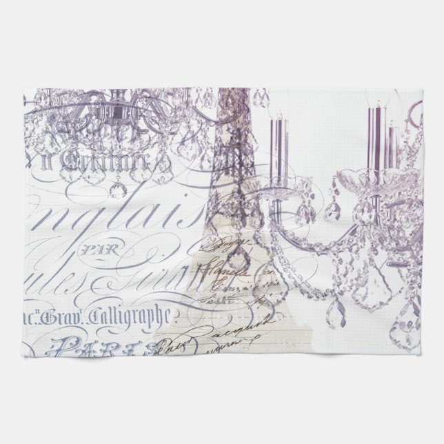 french scripts chandelier paris eiffel tower kitchen towel (Horizontal)