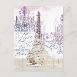 french scripts chandelier paris eiffel tower postcard