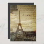 French scripts Modern Vintage Paris Eiffel tower Invitation (Front/Back)