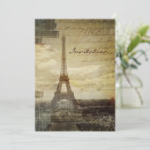 French scripts Modern Vintage Paris Eiffel tower Invitation (Standing Front)