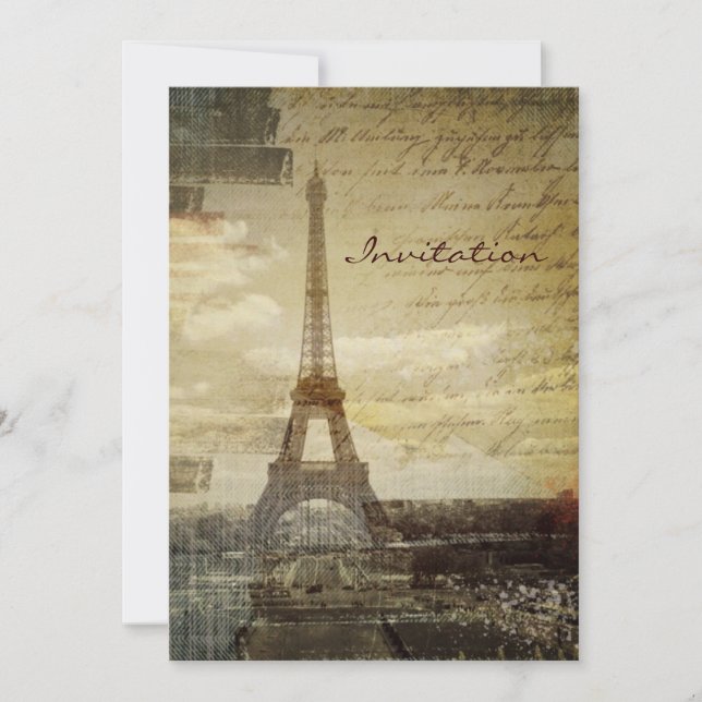 French scripts Modern Vintage Paris Eiffel tower Invitation (Front)