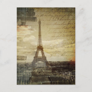 french scripts Modern Vintage Paris Eiffel Tower Postcard