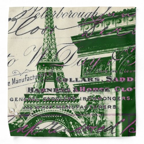 french scripts Paris eiffel tower arch of triumph Bandana
