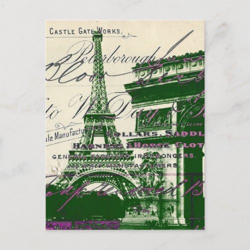 french scripts Paris eiffel tower arch of triumph Postcard