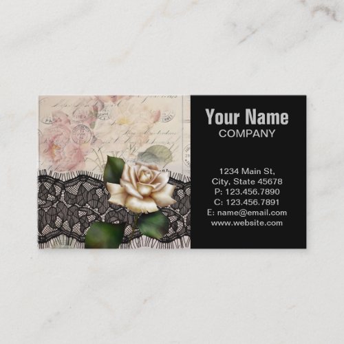 french scripts vintage lace victorian white rose business card